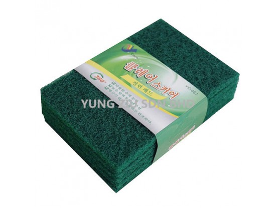 (5PCS/SET) GREEN SCOURING SPONGE 15*10*0.8CM