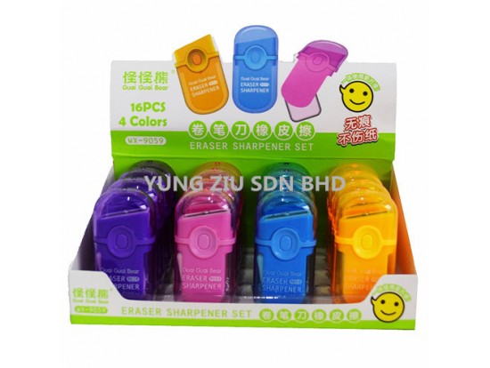 (16P/BOX)WX-9059#ERASER SHARPENER SET(GUAI GUAI BEAR)