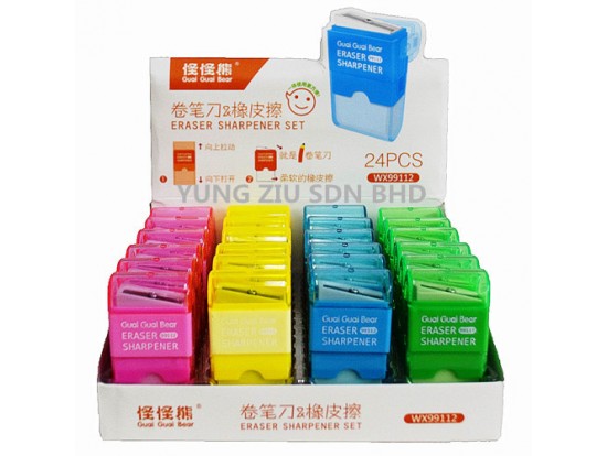 (24PCS/BOX)WX99112#ERASER SHARPENER SET(GUAI GUAI BEAR)